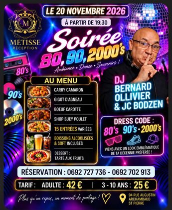 Affiche : Soirée 80, 90, 2000's à Métisse Réception, Saint-Pierre